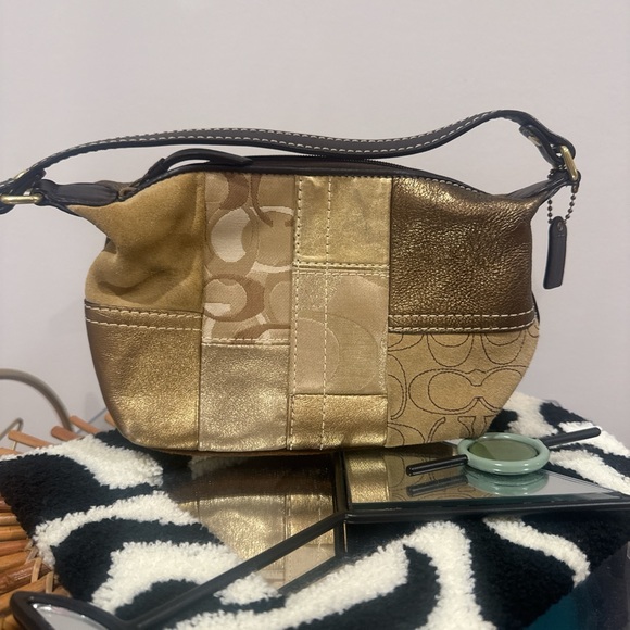 Gold and Brown Patchwork Women's Bag - Picture 1 of 3